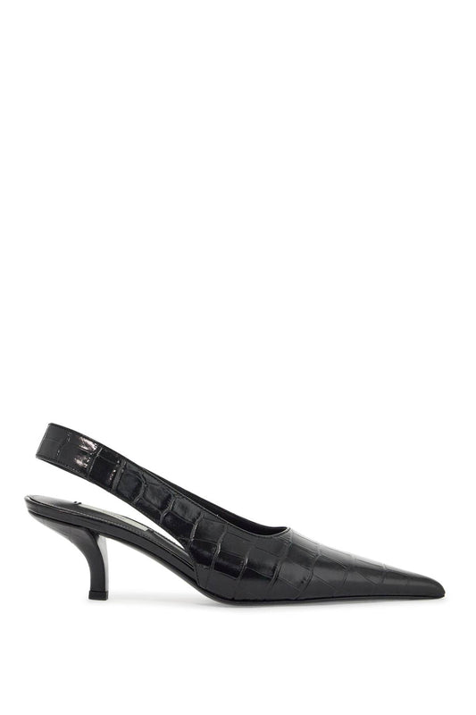 Black Calfskin Crocodile Effect Slingback Pump  - Black