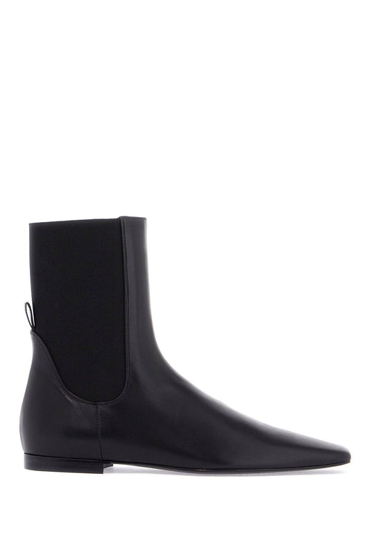 Shiny Black Leather Chelsea Boots With Rubber Sole  - Black