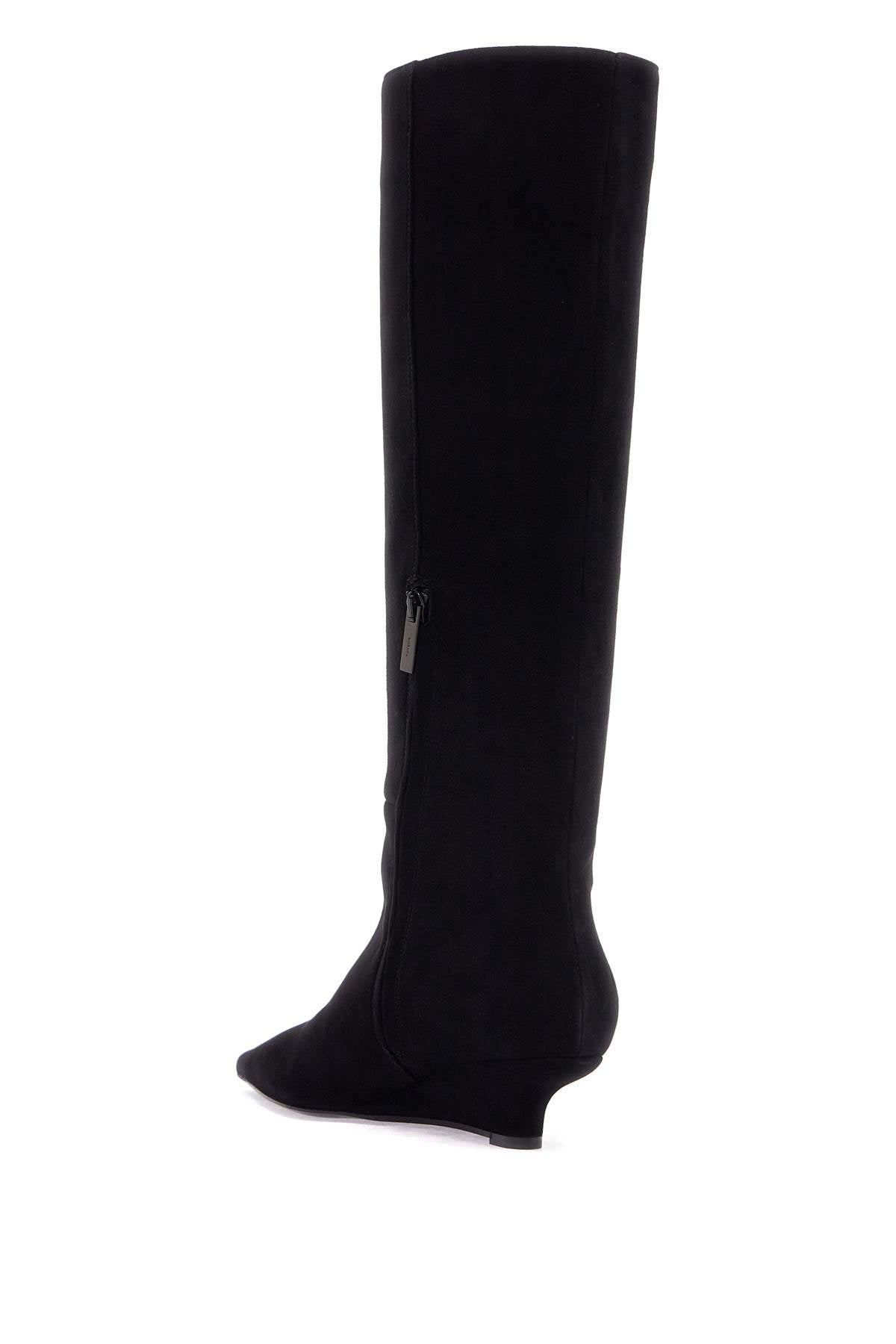 Black Suede Knee-high Boots With Low Heel  - Black