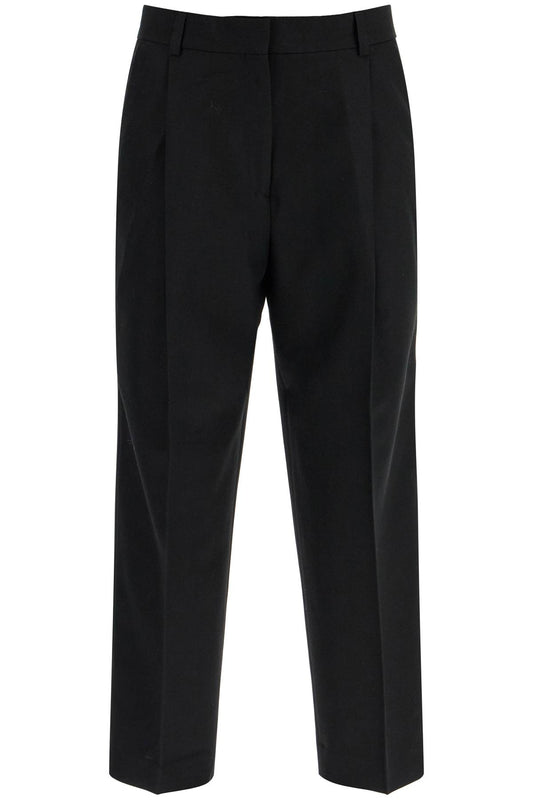 Black Recycled Wool Wide Leg Trousers  - Black