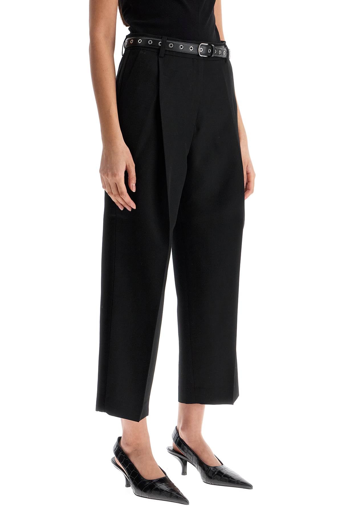 Black Recycled Wool Wide Leg Trousers  - Black