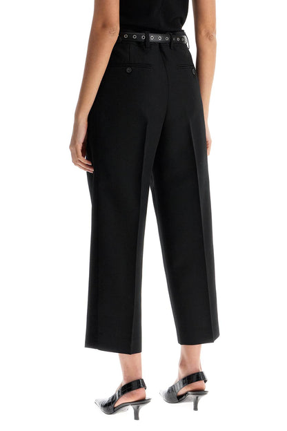 Black Recycled Wool Wide Leg Trousers  - Black