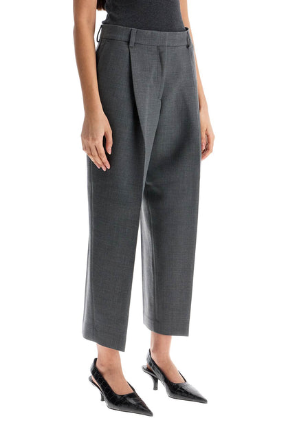 Gray Melange Recycled Fabric Pleated Trousers  - Grey