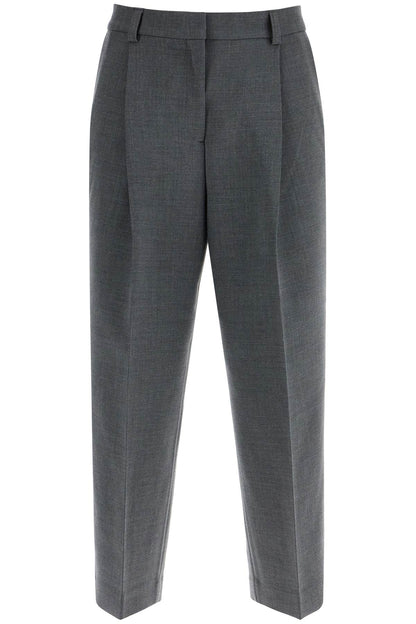 Gray Melange Recycled Fabric Pleated Trousers  - Grey