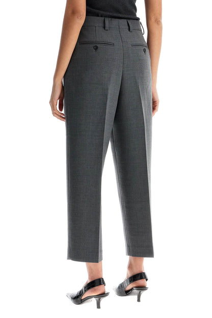 Gray Melange Recycled Fabric Pleated Trousers  - Grey