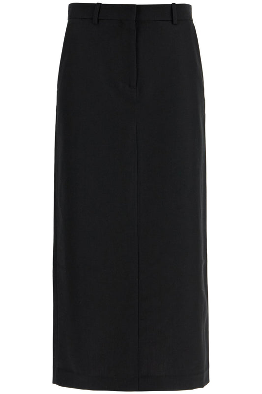 Black Midi Straight Low-waisted Skirt In Recycled Polyester And Wool  - Black