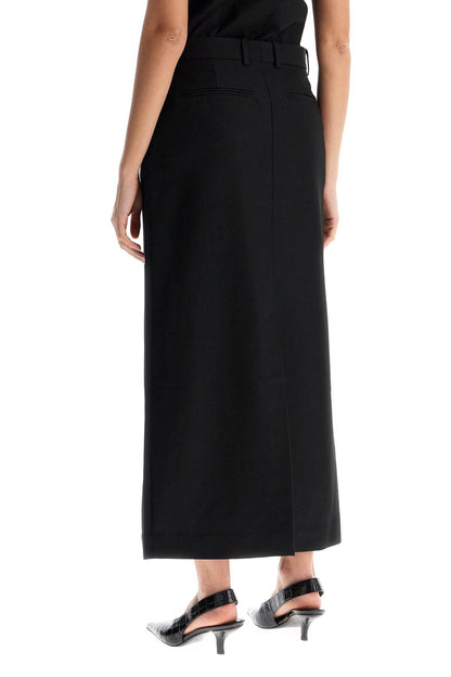 Black Midi Straight Low-waisted Skirt In Recycled Polyester And Wool  - Black