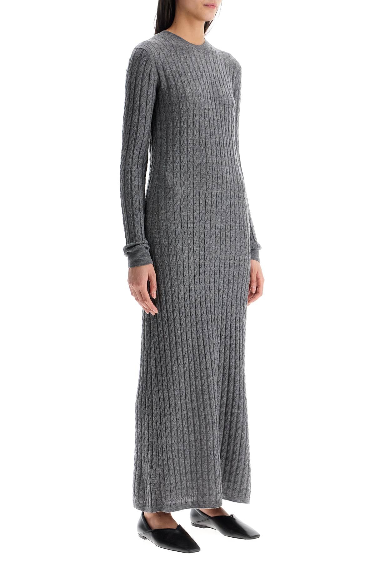 Long Dress In Rws Wool Gray Mélange With Cable Knit Pattern  - Grey