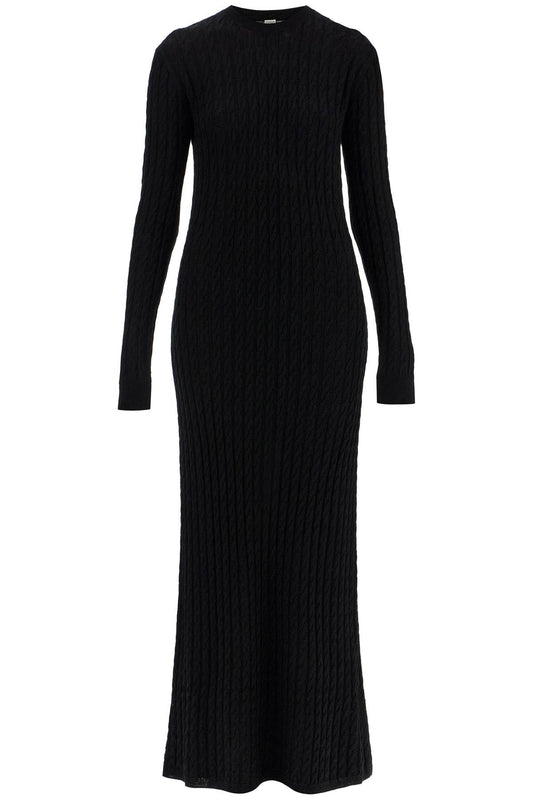 Elegant Black Maxi Cable Knit Dress  - Black