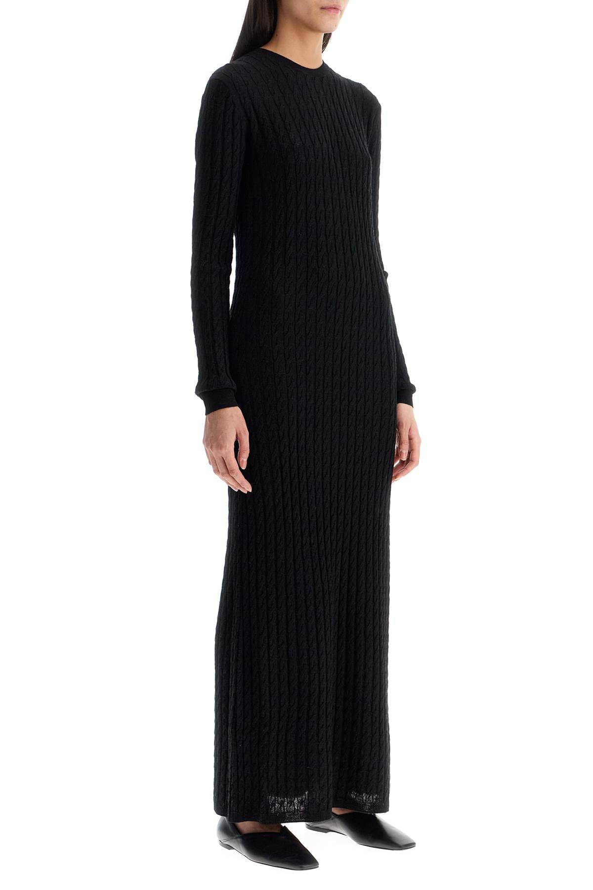 Elegant Black Maxi Cable Knit Dress  - Black