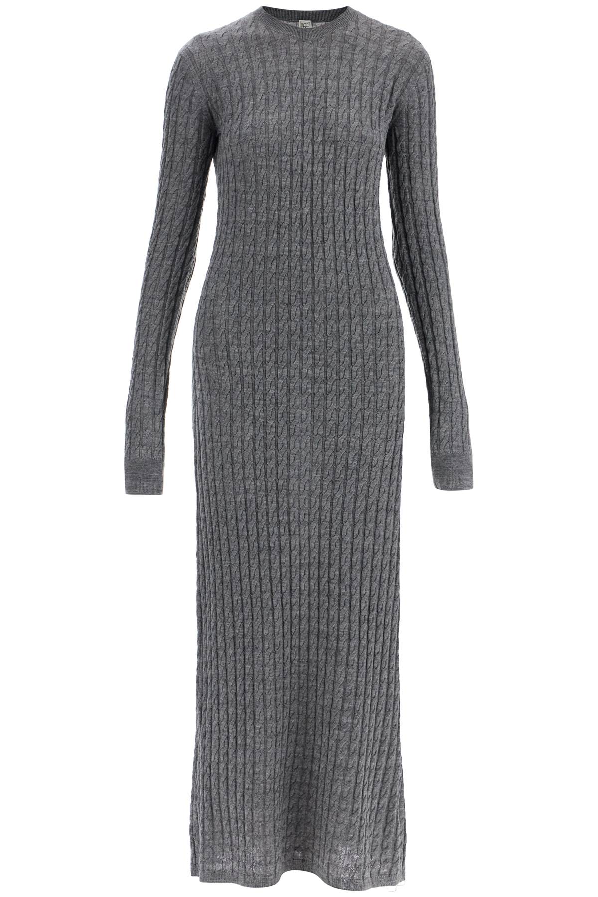 Long Dress In Rws Wool Gray Mélange With Cable Knit Pattern  - Grey