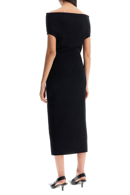 Elegant Black Long Viscose Knit Dress  - Black