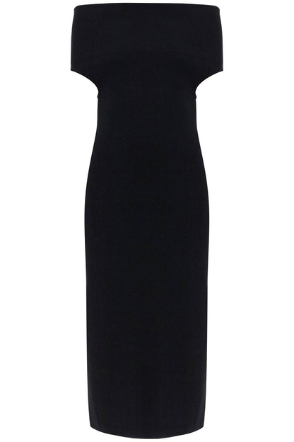 Elegant Black Long Viscose Knit Dress  - Black