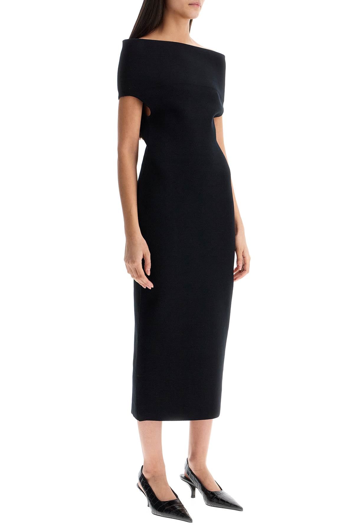 Elegant Black Long Viscose Knit Dress  - Black