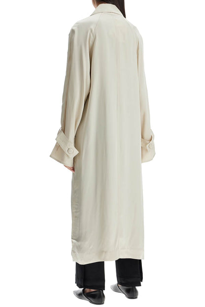 Long White Satin Trench Dress In Viscose  - White