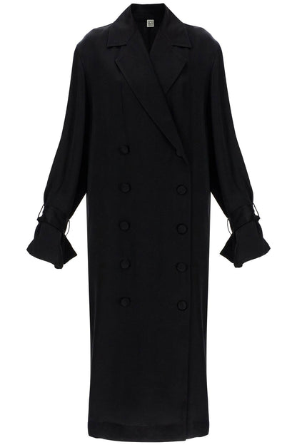 Black Satin Viscose Trench Dress  - Black