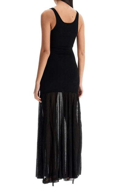 Long Black Evening Sleeveless Dress With Wide Neckline  - Black