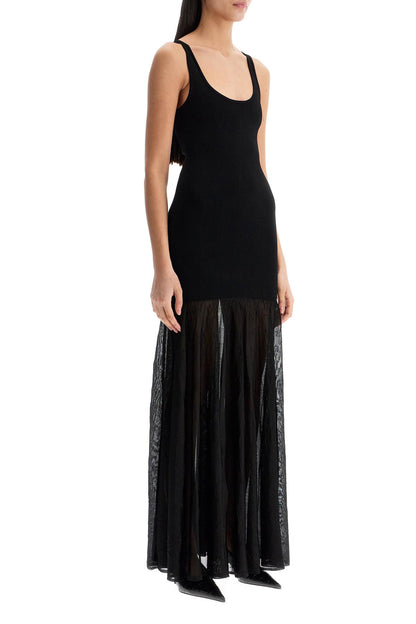 Long Black Evening Sleeveless Dress With Wide Neckline  - Black