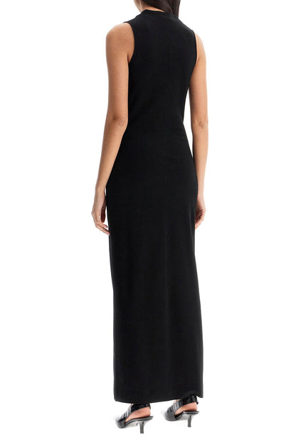 Maxi Dress In Black Wool With Cowl Neck Sleeveless  - Black