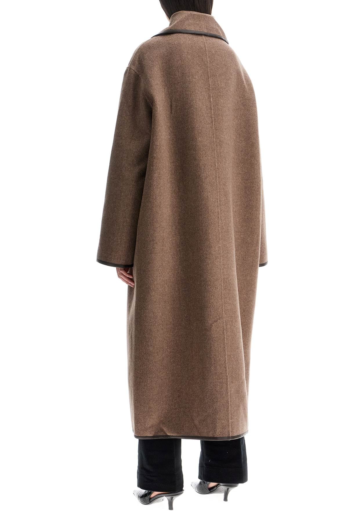 Oversized Brown Wool Long Coat With Minimalist Double Clasp  - Brown