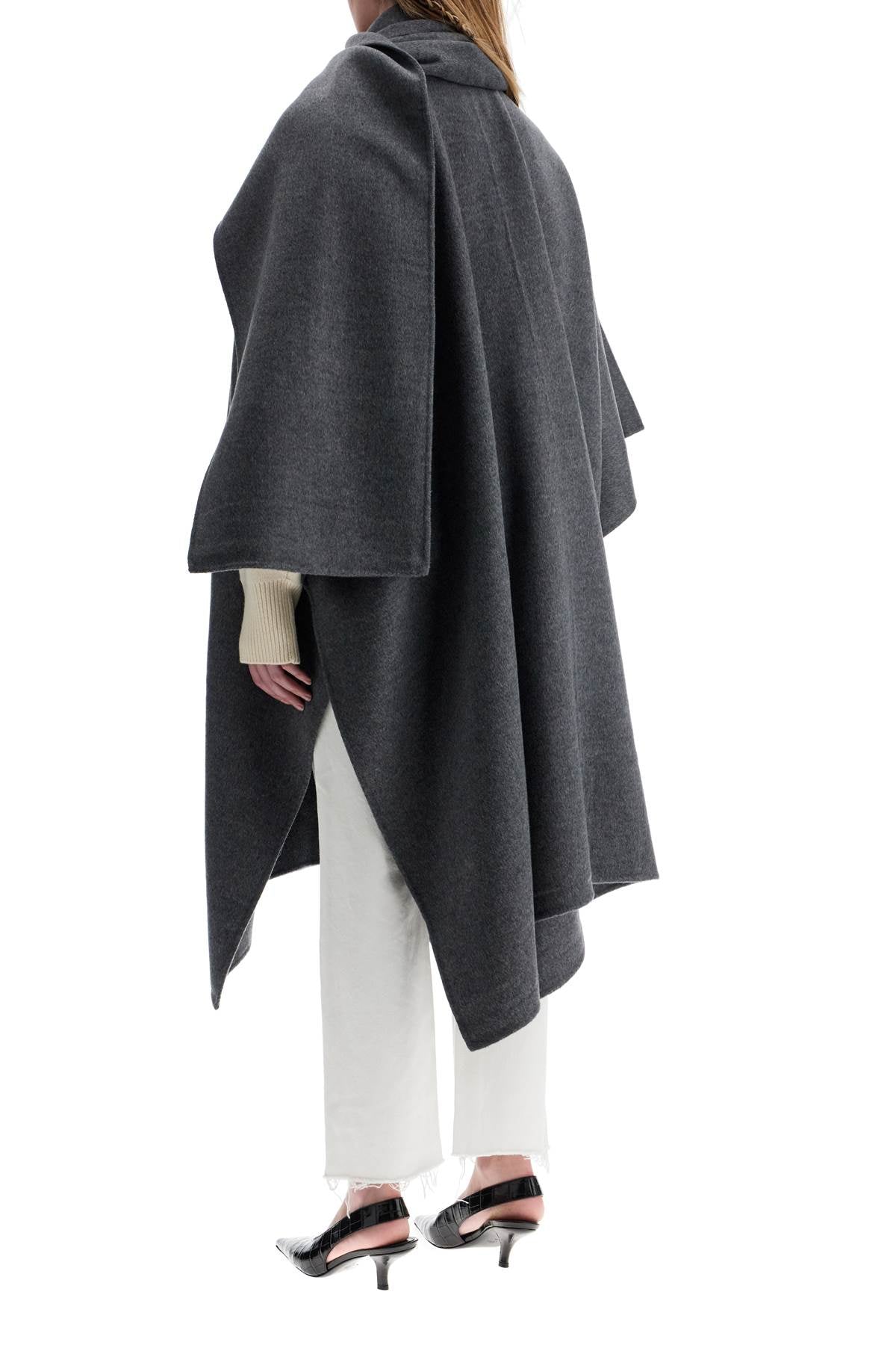 Gray Mélange Wool Coat With Doublé Scarf Sleeveless  - Grey