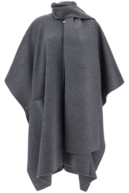 Gray Mélange Wool Coat With Doublé Scarf Sleeveless  - Grey