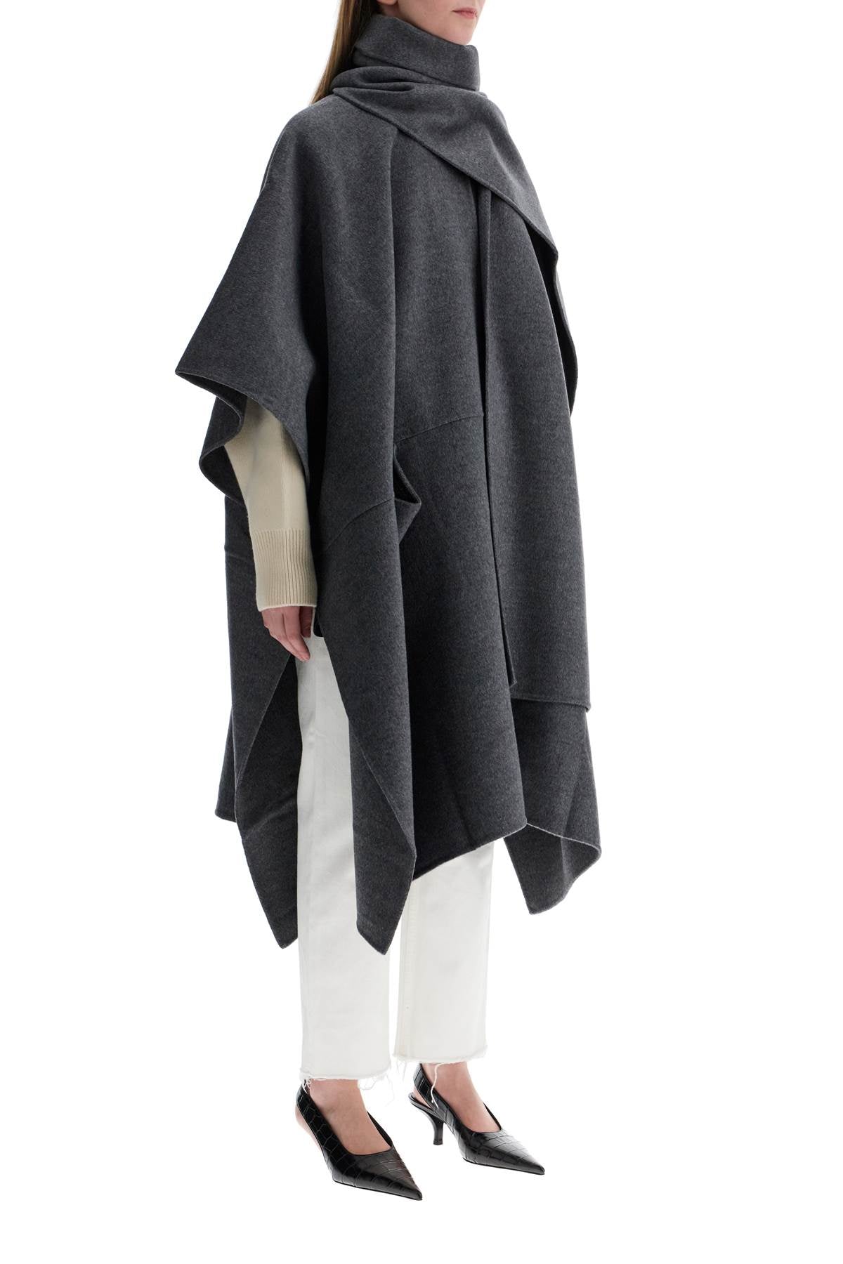 Gray Mélange Wool Coat With Doublé Scarf Sleeveless  - Grey