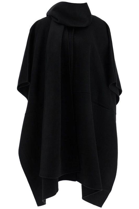 Asymmetrical Double Coat In Rws Wool Black High Collar  - Black