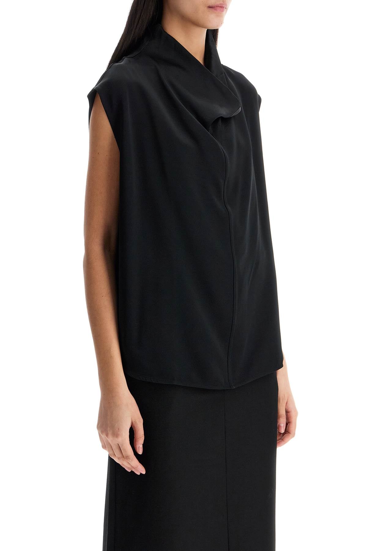 Sleeveless Black Funnel Neck Top  - Black