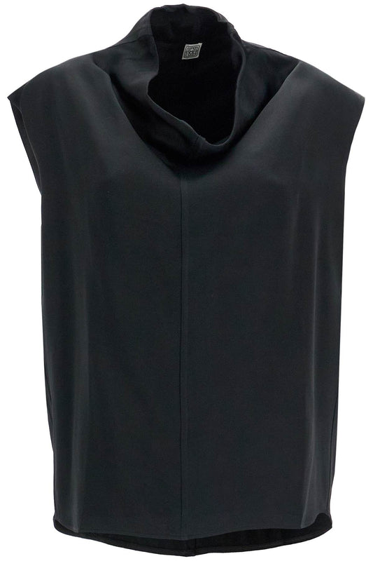 Sleeveless Black Funnel Neck Top  - Black