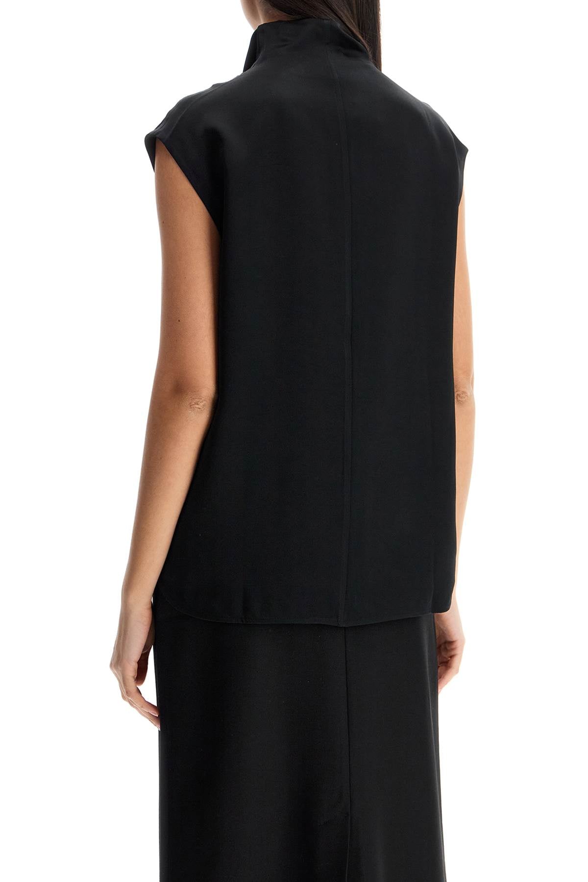 Sleeveless Black Funnel Neck Top  - Black