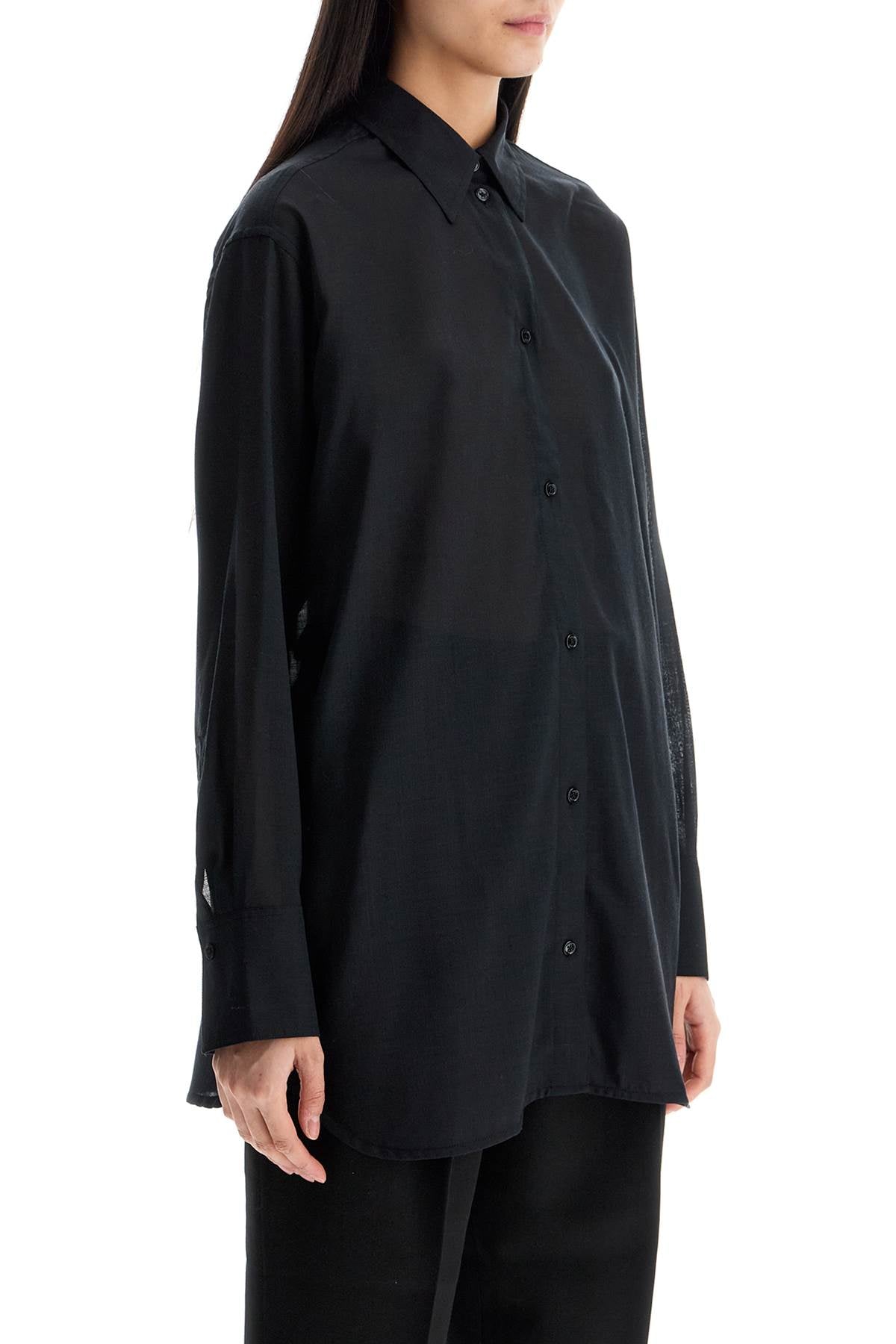 Black Relaxed Fit Wool Shirt  - Black