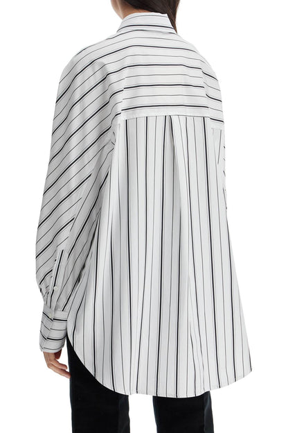 White And Black Striped Kimono Sleeve Shirt In Organic Cotton  - White