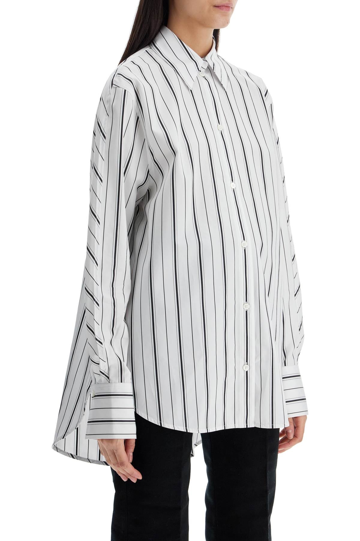 White And Black Striped Kimono Sleeve Shirt In Organic Cotton  - White