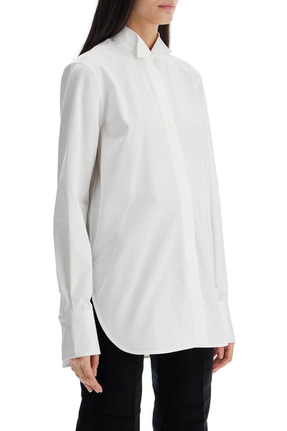 White Asymmetrical Organic Cotton Tuxedo Shirt  - White