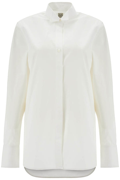 White Asymmetrical Organic Cotton Tuxedo Shirt  - White