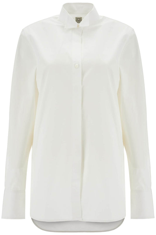 White Asymmetrical Organic Cotton Tuxedo Shirt  - White