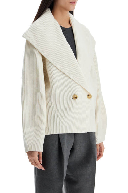 Cardigan In Milk Wool With Shawl Collar And Golden Buttons  - White