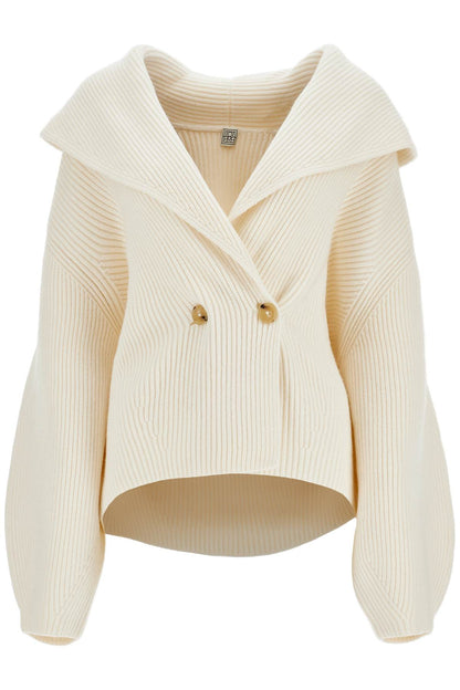 Cardigan In Milk Wool With Shawl Collar And Golden Buttons  - White