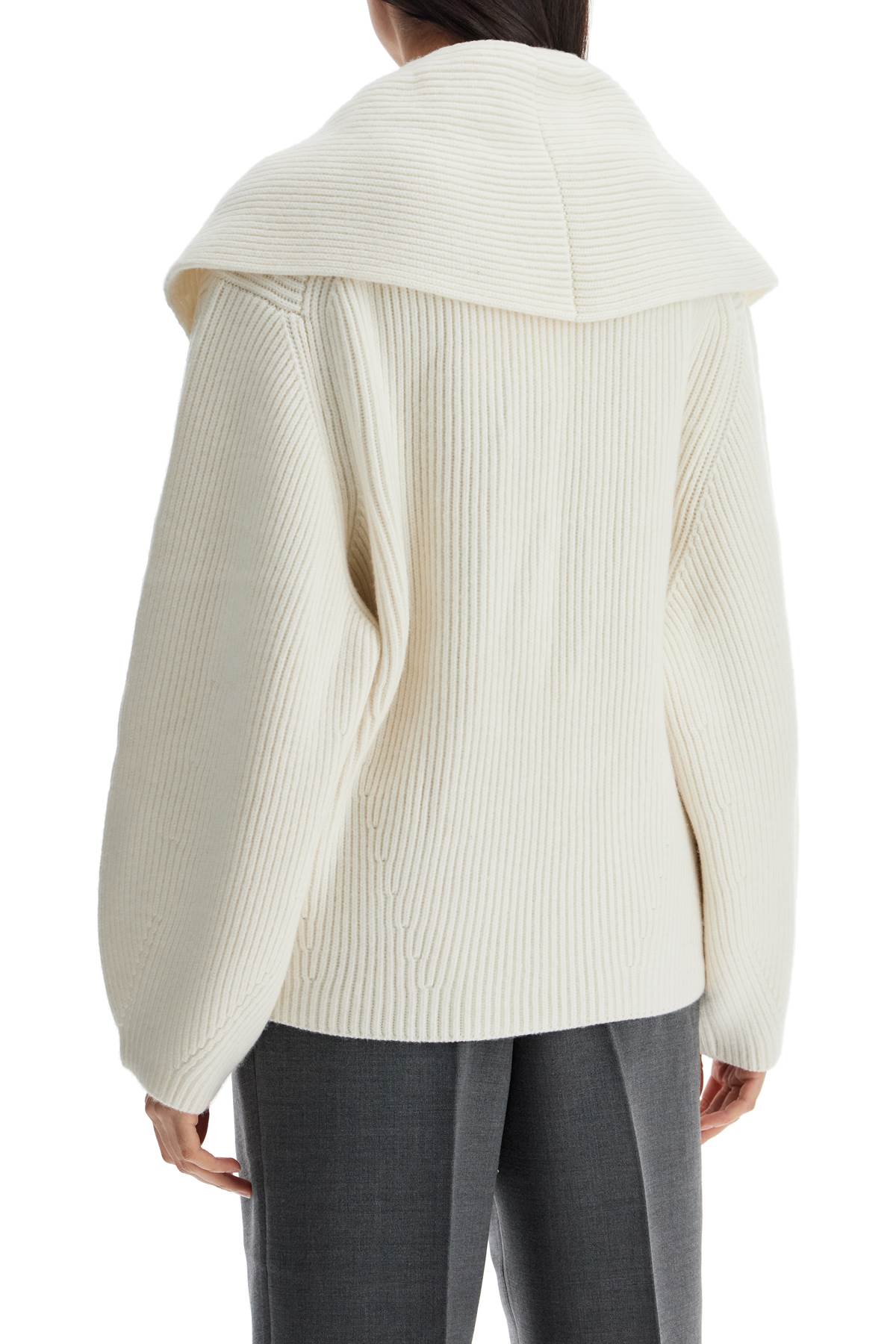 Cardigan In Milk Wool With Shawl Collar And Golden Buttons  - White