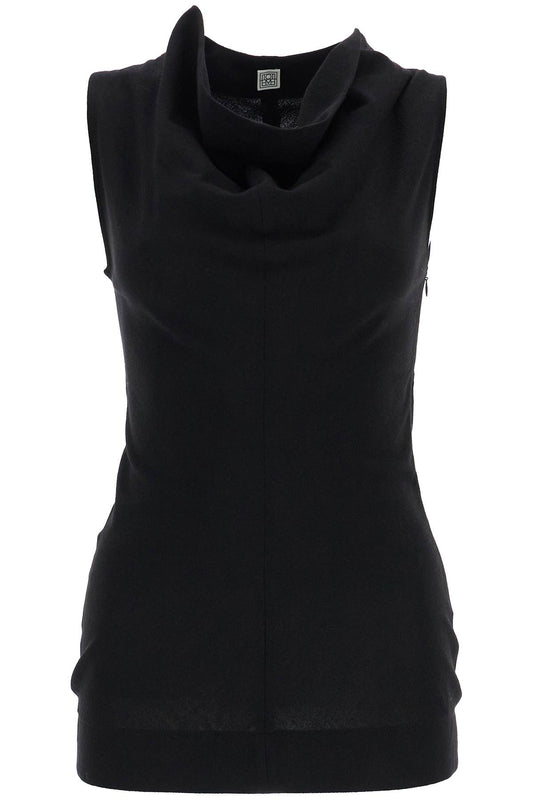 Black Wool Cowl Neck Top  - Black