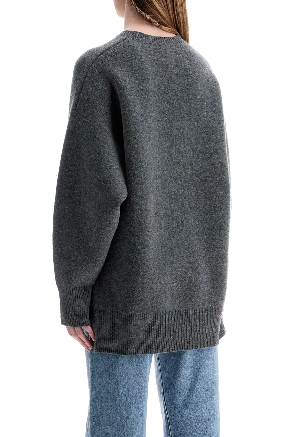 Gray Melange Wool And Cashmere Sweater With Wide Neck  - Grey