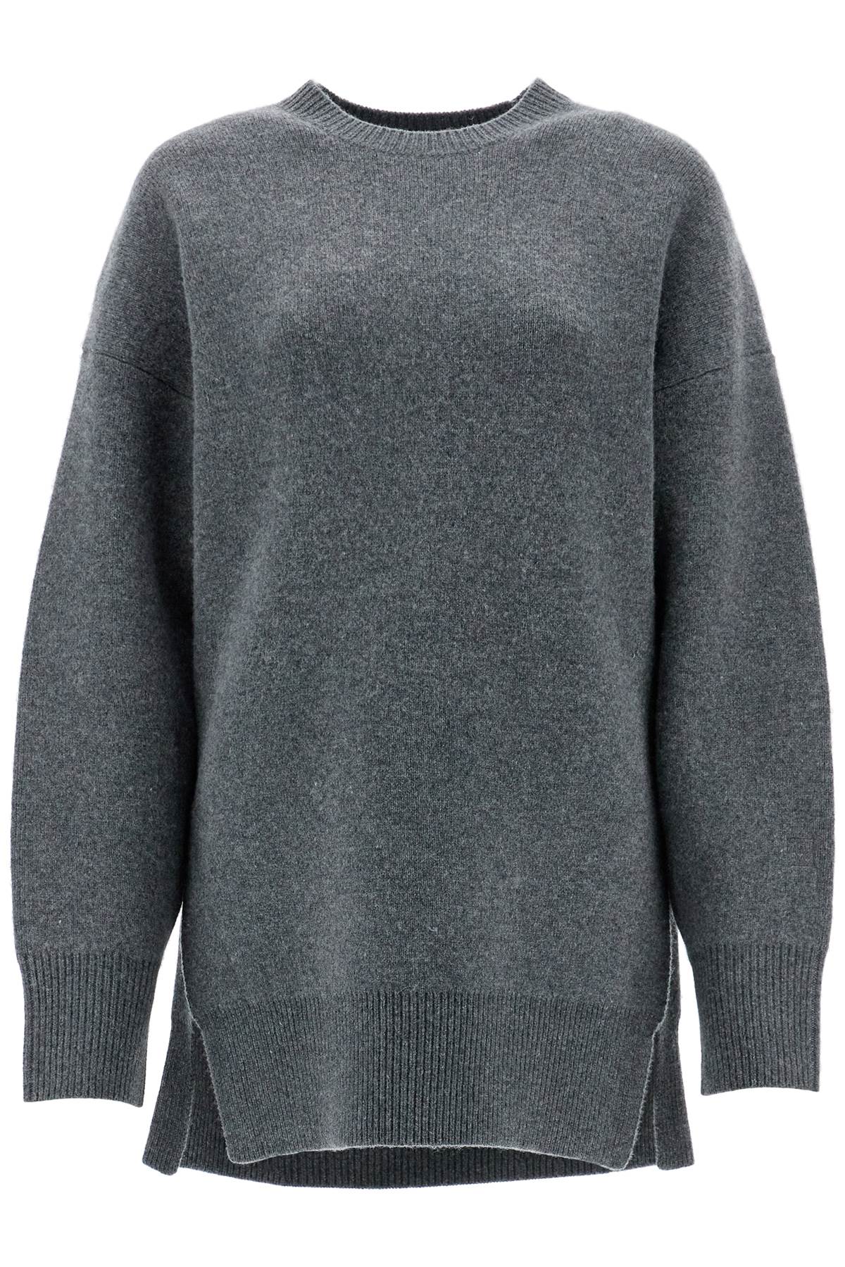 Gray Melange Wool And Cashmere Sweater With Wide Neck  - Grey