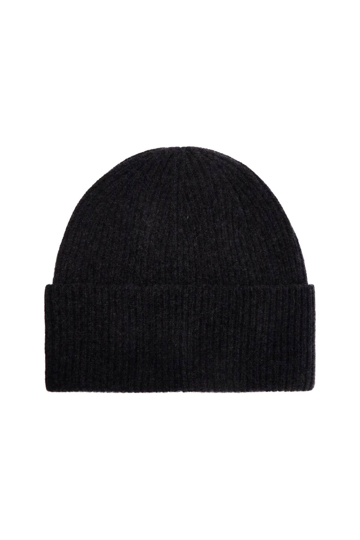 Charcoal Melange Ribbed Wool Beanie  - Grey