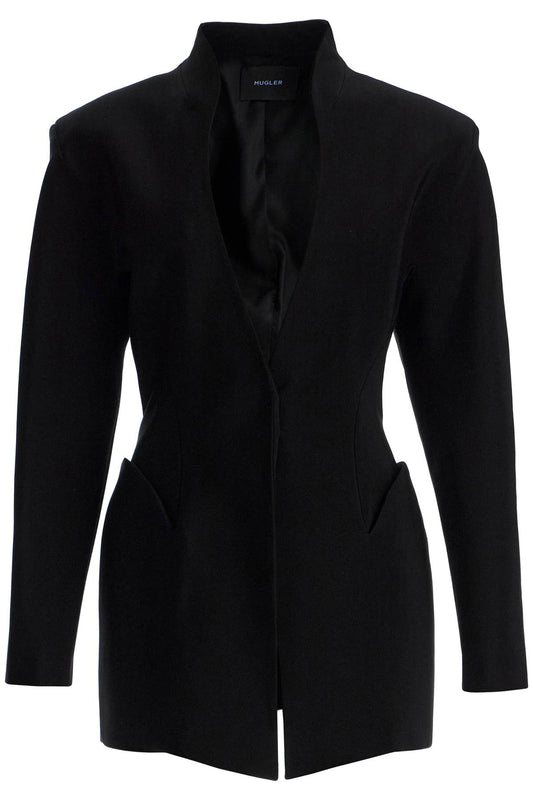 Short Black V-neck Jacket With Contemporary Design  - Black