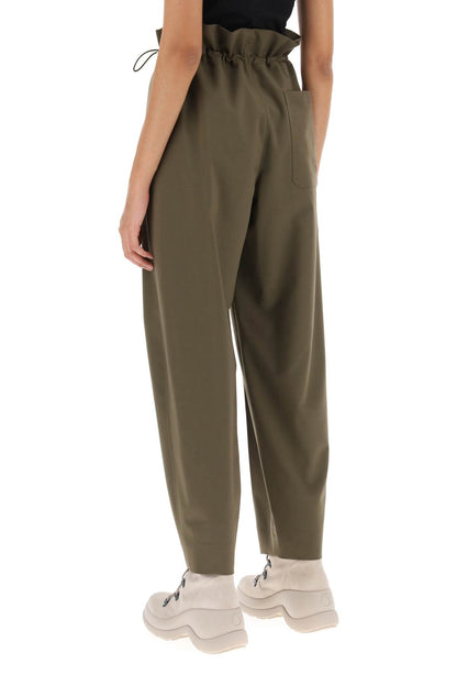 Stretch Wool Drawstring Pants  - Khaki