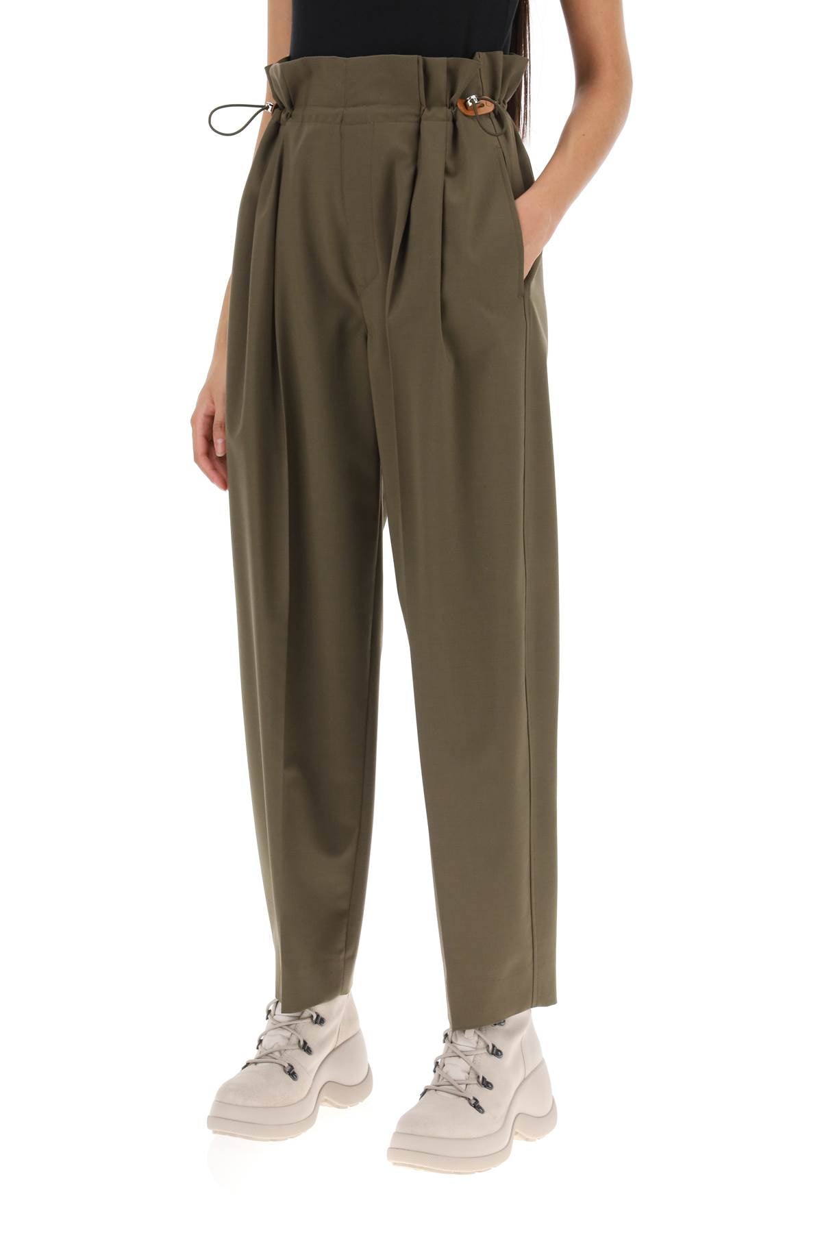 Stretch Wool Drawstring Pants  - Khaki