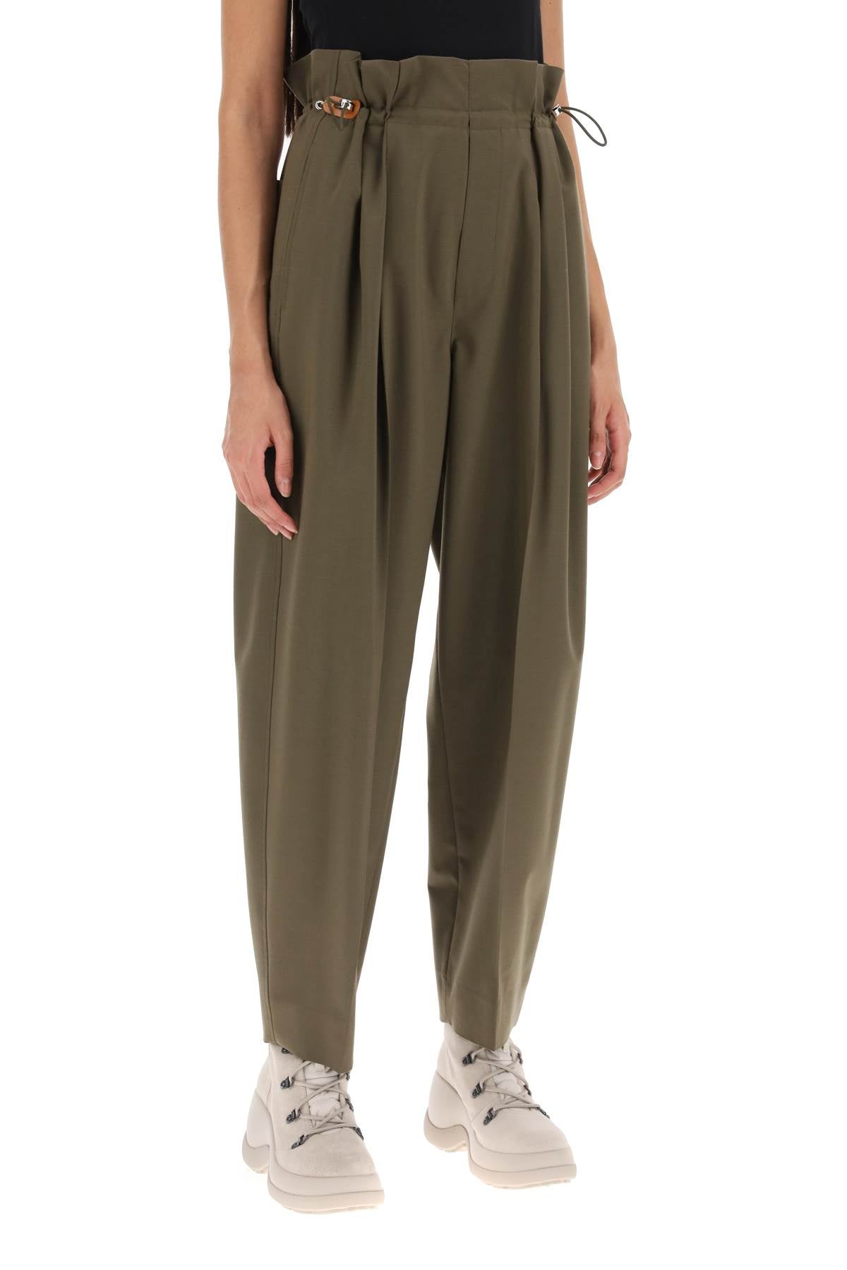 Stretch Wool Drawstring Pants  - Khaki