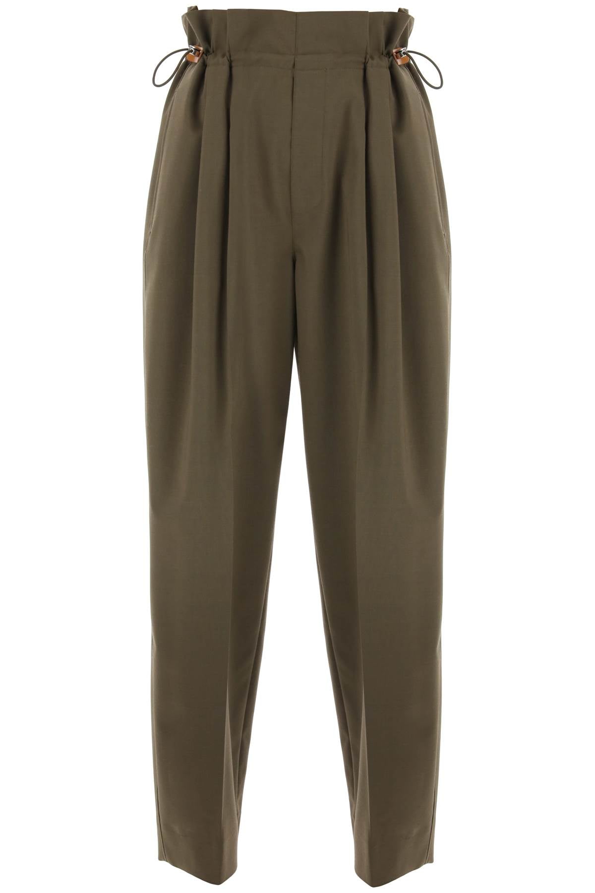 Stretch Wool Drawstring Pants  - Khaki