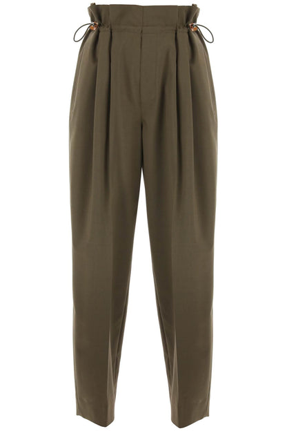 Stretch Wool Drawstring Pants  - Khaki